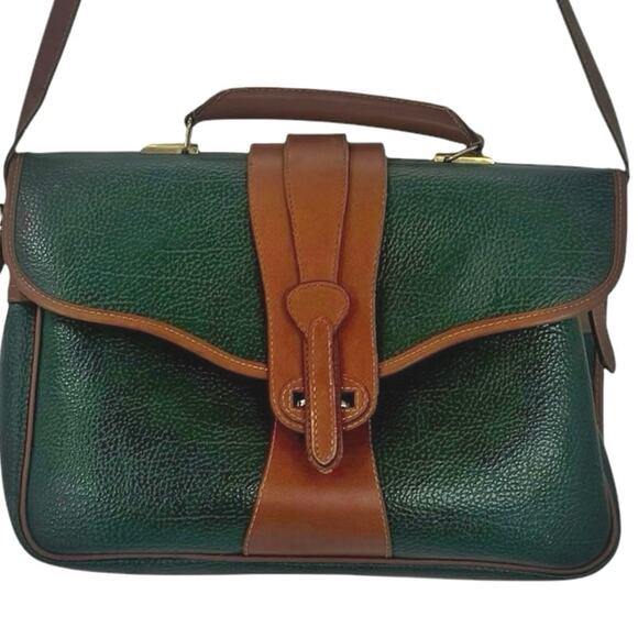 Vintage Dooney & Bourke Forest Green Briefcase With Crossbody Staps Size Large